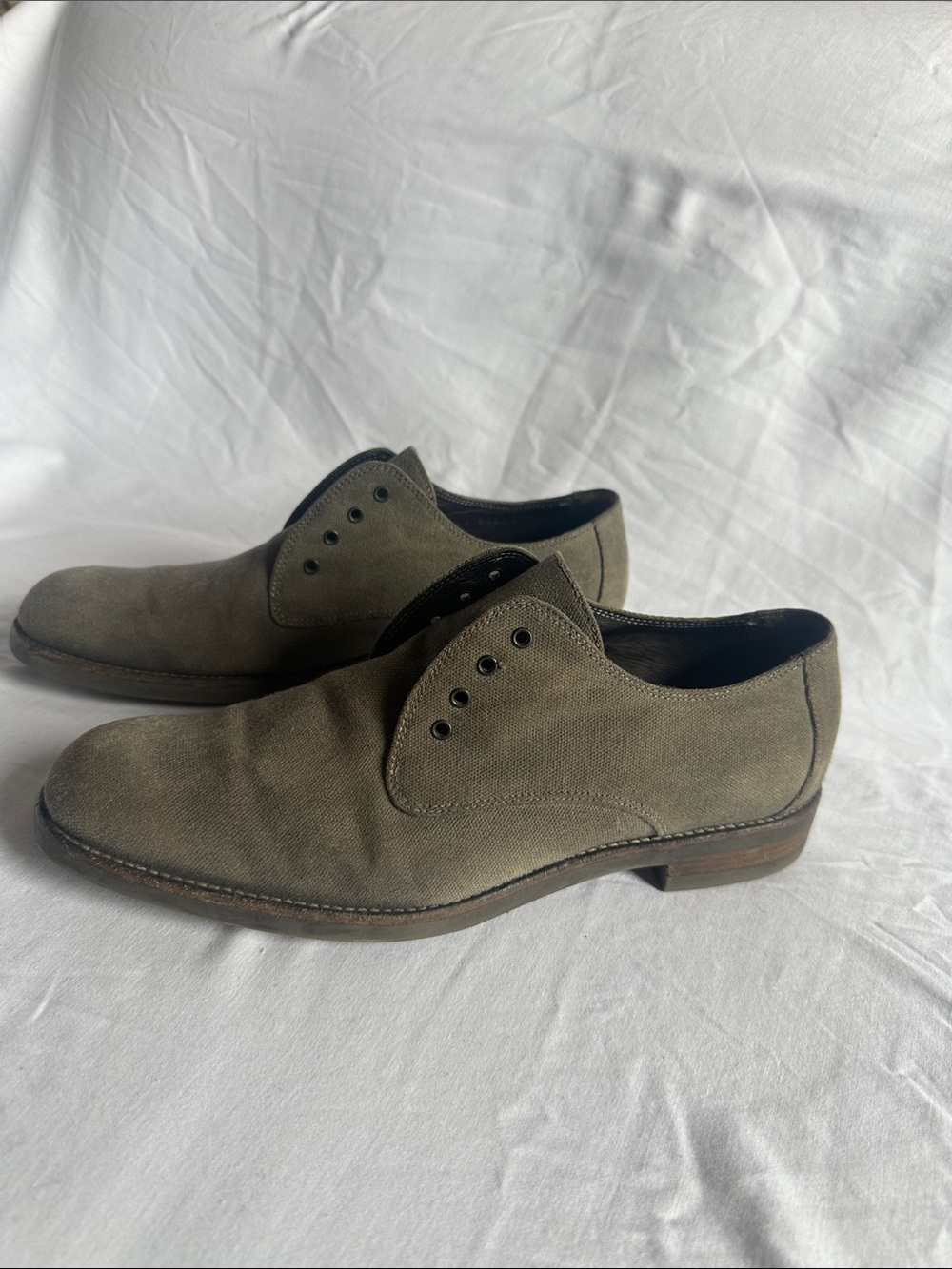 John Varvatos Collection Olive Canvas Laceless Derby Handmade Italy Men's [9]